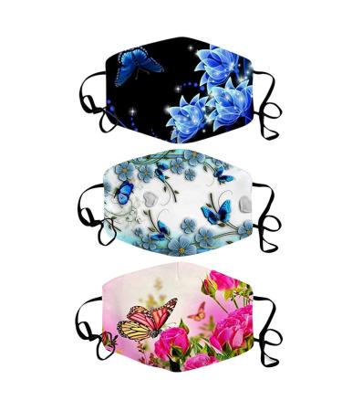 3 Pack Washable Reusable Floral Cotton Half Face Cover Unisex Mouth Covers Protection Half Face Windproof Face Caps Face Shield/Loop Scarf/Bandana/Balaclava for Snowboarding Ski Motorcycle
