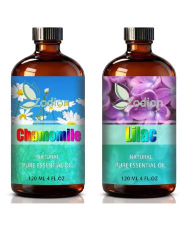 Lilac Essential Oil 4 Fl Oz and Chamomile Essential Oil 4 Fl Oz - Lilac & Chamomile Oil for Diffuser Aromatherapy Home Fragrance Skin & Hair Care DIY Candle & Soap Making Yoga