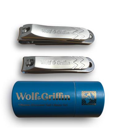 Wolf & Griffin Ultimate Precision 2-Piece Nail Clipper Set | Stainless Steel | Professional Nail Clipping Kit for Fingernails & Toenails | for Men & Women Professional 2.0