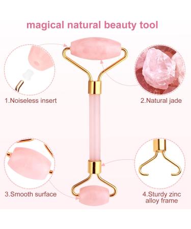 Jade Roller & Rose Quartz Facial Massager Set | Premium Stone Face Roller for Radiant Skin - Buy Online on GoSupps.com