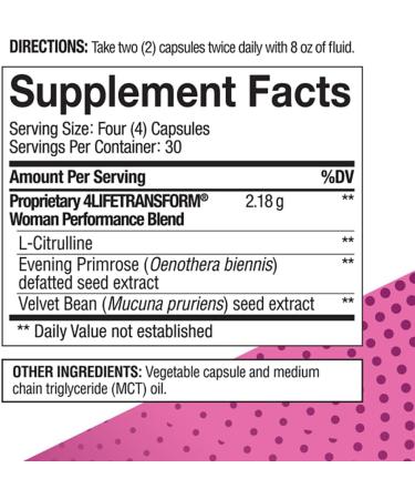 4Life Transform Woman - Women's Supplement with Velvet Bean & Evening Primrose Extracts - Healthy Skin & Well-Being - 120 Vegetable-Derived Capsules - Buy Online on GoSupps.com