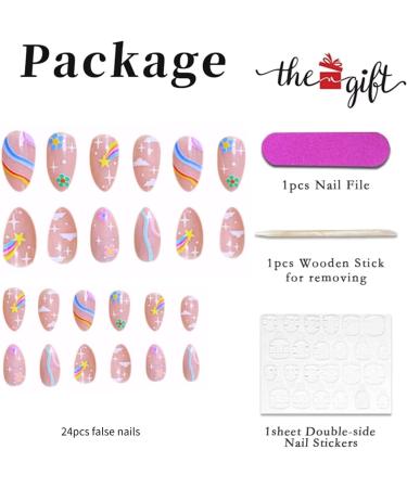 Nude Rainbow Clouds Press on Nails - Medium | Fake Nails for Women & Girls | Pink Full Cover Tips for Spring & Summer Salon - Buy Online on GoSupps.com