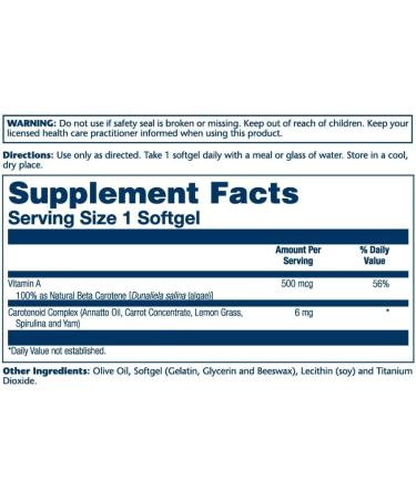 Buy SOLARAY Food Carotene Vitamin A 10000 IU - Healthy Skin Eyes Antioxidant & Immune Support (100 Count Pack of 2) - International Shipping Available - Buy Online on GoSupps.com