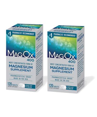 Mag-Ox 400 Magnesium Mineral Dietary Supplement Tablets 483 mg Magnesium Oxide Pharmaceutical Grade 120 Count (Pack of 2) 120 Count (Pack of 2)