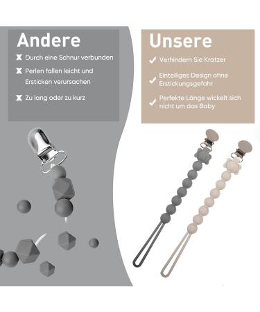 Silicone Pacifier Clip Set for Boys & Girls | 2-Pack Beige & Gray | Compatible with Most Pacifiers & Bite Toys - Buy Online on GoSupps.com