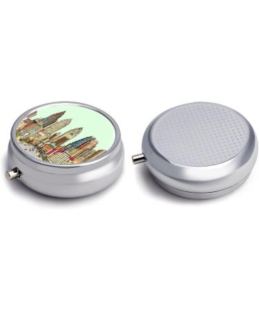 Round Pill Box - Austin Texas Print | 3 Compartment Metal Pill Organizer | Portable Decorative Pocket Case - Buy Online on GoSupps.com