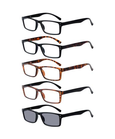 Eyekepper Spring Hinge 5-pack Retro Style Reading Glasses Include Sunshine Readers +3.00 Rectangle 5 Pcs Mix