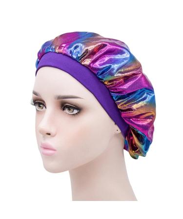 Girls Satin Sleep Bonnets for Curly Hair | Colorful Black+Purple Kids Night Caps - Buy Online on GoSupps.com