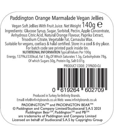 Infinity Brands Paddington Bear - Vegan Orange Marmalade Jelly Sweets Gift Tin 140 g - Buy Online on GoSupps.com
