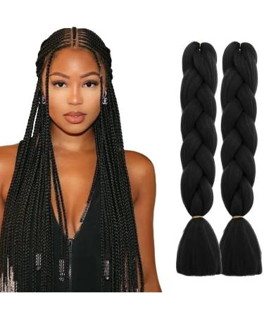 Just Another One 24in Hair Extensions for Jumbo Braiding Colorful Pre Stretched Braiding Hair Heat Resistant Yaki Synthetic African Box Braids Crochet Twist hair for Womens Girls & Unisex Black A1 Black 24 - Buy Online on GoSupps.com