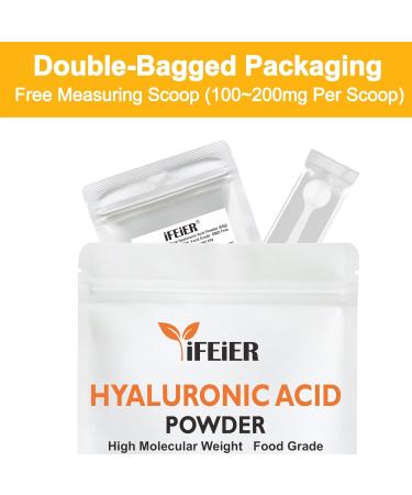 iFEiER Pure Hyaluronic Acid Powder | Food Grade Hyaluronic Acid Supplements | 60g(2.12oz) | HMW LMW High Molecular Weight Hyaluronic Acid Powder| Skin Hydration and Joint Lubrication - Buy Online on GoSupps.com