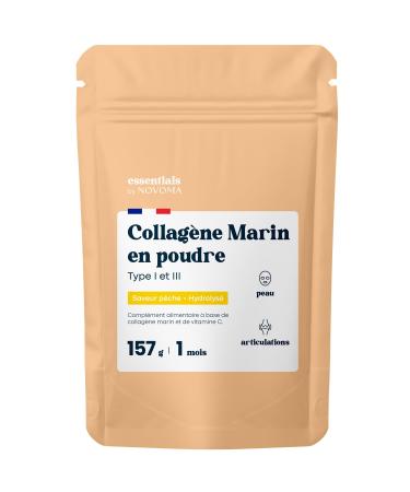 Collagene Marin Poudre Type 1 et 3 Saveur P che Peptides Hydrolys s 2000 DA Peau Hydrat e & Articulations Souples Sachet 157g 5g par jour Cure de 30 jours Essentials by Novoma