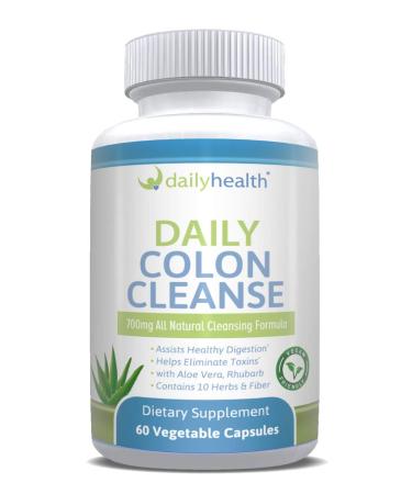 Daily Colon Cleanse 700mg All Natural Formula 10 Herbs Fiber Alfalfa Aloe Vera Rhubarb Gentian Buckthorn Goldenseal Lactobacillus acidophilus Vegan Friendly No GMO 60 Vegetable Capsules