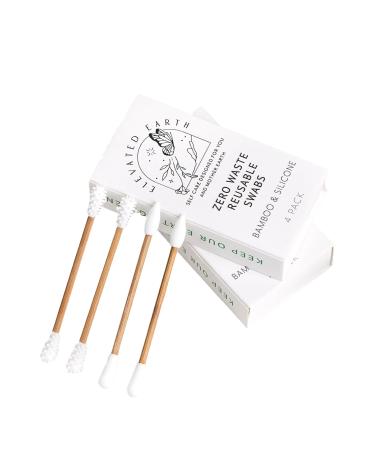 Zero Waste Reusable Cotton Swabs 4 Pack | Vegan | Plastic Free | Eco Friendly- For Ear Cleaning Beauty Makeup Removal First Aid Baby Care | Sustainable Q-tips by Elevated Earth Healing