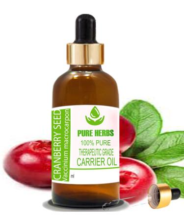 Pure Herbs Cranberry Seed Oil (Vaccinium Macrocarpon) pure and natural therapeutic carrier oil with pipettes (100 ml)