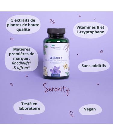 Serenity Complex | Mood + Anti Stress | St. John's wort Rhodiola Saffron Tryptophan Vitamin B | 90 Capsules | NO ADDITIVES and VEGAN | Vegavero  - Buy Online on GoSupps.com