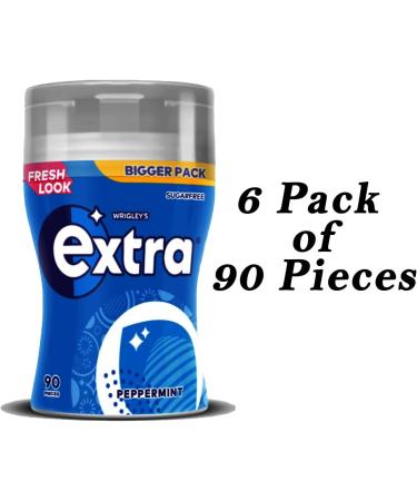 Extra Peppermint Chewing Gum Sugar Free Large Bottle 6 Packs of 90 Pieces (Peppermint) - Buy Online on GoSupps.com