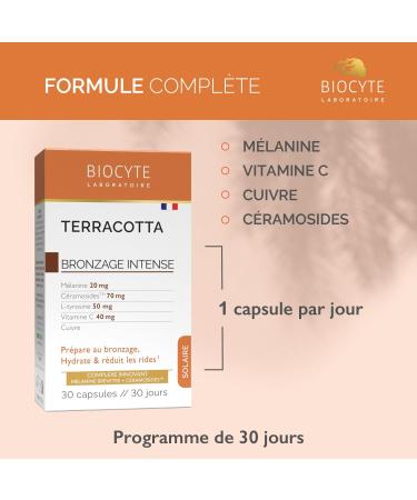 BIOCYTE Terracotta Intense Tan - Solar Food Supplement - Melanin Glycoserum EF Vitamin C Copper - 30 Capsules - 30 Day Program - Buy Online on GoSupps.com