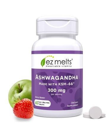 EZ Melts Dissolvable KSM-66 Ashwagandha 300 mg Sugar-Free Stress Sleep and Mood Support Supplement 30-Day Supply Apple Berry-Flavor - 1 Pack Apple Berry 60 Count (Pack of 1)