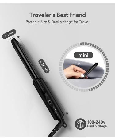 FARERY Mini Travel Curling Iron with 1/2 Inch Ceramic Barrel - Dual Voltage Hair Curler with Keratin & Argan Oil Infusion - Includes Storage Bag - Buy Online on GoSupps.com