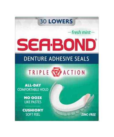 SEA-BOND Denture Adhesive Wafers Lowers Fresh Mint 30 Each (Pack of 4)