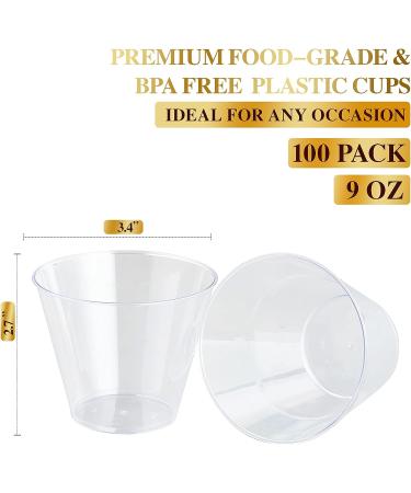 FOCUSLINE 9 oz Clear Plastic Cups - 100 Pack | Reusable & Heavy Duty Tumblers for Wedding, Thanksgiving, Halloween, Christmas Party - Buy Online on GoSupps.com