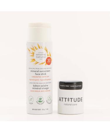 ATTITUDE Face Sunscreen Stick SPF 30 for Sensitive Skin Plastic-Free Waterless Plant and Mineral-Based Ingredients Vegan Sun Care Products Unscented 30 grams - Buy Online on GoSupps.com