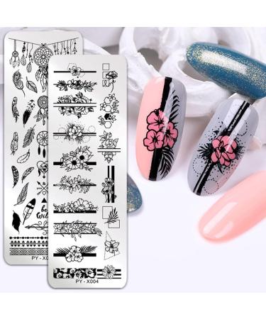 Geometric Blue Nail Art Stamping Plates Set - 5pcs Stainless Steel Transfer Template Kit - Buy Online on GoSupps.com