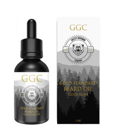 Grizzly Grooming Co. Gold Standard Beard Oil Infused with Argan Jojoba & Sweet Almond Oil Promotes Healthy Hair Growth Reduces Itch & Flakiness Signature Gold Rush Scent