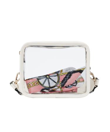 Oweisong PVC Clear Crossbody Bag Stadium Approved Transparent Shoulder Purse Small Phone Handbag for Women White