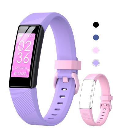 Kids Fitness Tracker Watch for Boys Girls Age 5-16, Waterproof Fitness Watch with Heart Rate Monitor, Sleep Monitor, Calorie Counter, 11 Sport Modes Tracker and More - Kids Watch with Replaceable Band b purple & pink