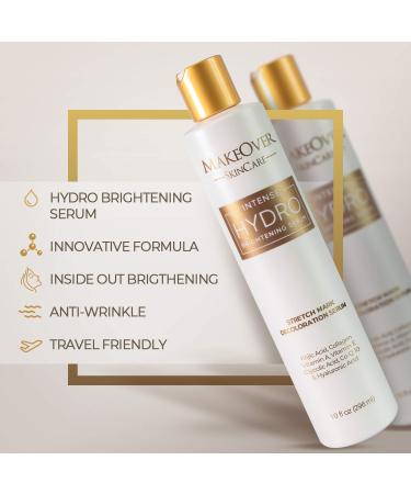 MakeOver Intense Hydro Brightening Serum - Radiant Skin, Stretch Mark Removal - Kojic Acid, Collagen, Vitamin A&E - Glycolic Acid, CoQ10, Hyaluronic Acid - 296ml - Buy Online on GoSupps.com