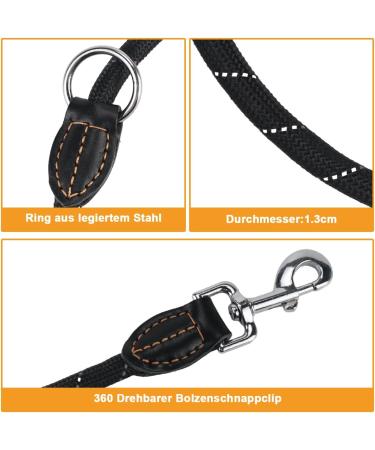 Toivize Adjustable Dog Leash for Large Dogs - 3m Nylon with Reflective Stripes 2 Carabiner Hooks & 3 Rings - Durable & Stylish Black - Buy Online on GoSupps.com