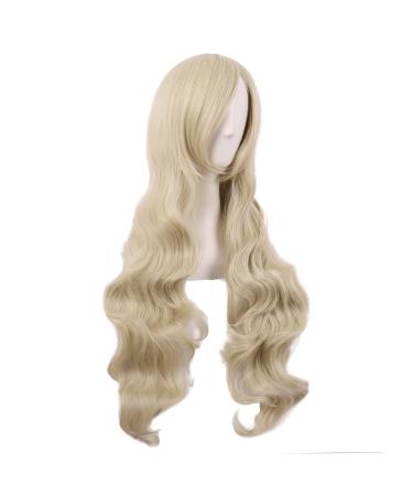 MapofBeauty 32 Fashion Long Curly Golden Anime Wig with Side Bangs - Cosplay Costume Accessory - Buy Online on GoSupps.com