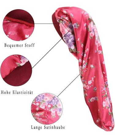 Buy Ladaypoa 2-Piece Womens Satin Sleeping Cap - Silk Hood for Curly Hair | Large Double-Layer Adjustable Satin Hood - Black & Deep Red Flower | International Shipping Available - Buy Online on GoSupps.com