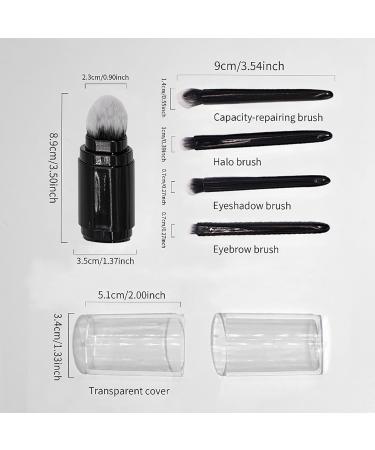 Travel Makeup Brushes | 5 In 1 Cute Makeup Brush Set - All In 1 Cute Retractable Professional Brushes Beauty Tool For Women & Girls Black - Buy Online on GoSupps.com