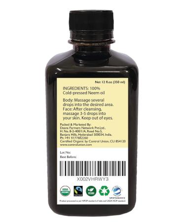 DAANA Neem Oil for Skin and Hair: Certified USDA Organic Extra Virgin Cold Pressed (12 Fl Oz) 12 Fl Oz (Pack of 1) - Buy Online on GoSupps.com