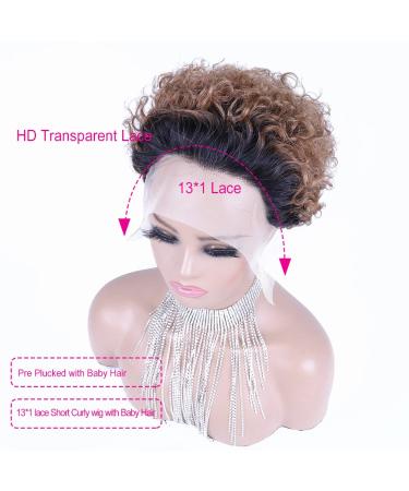 Blonde Pixie Cut Lace Front Wig | Short Curly Human Hair | Pre-Plucked T30 Ombre Brown Highlights - Buy Online on GoSupps.com