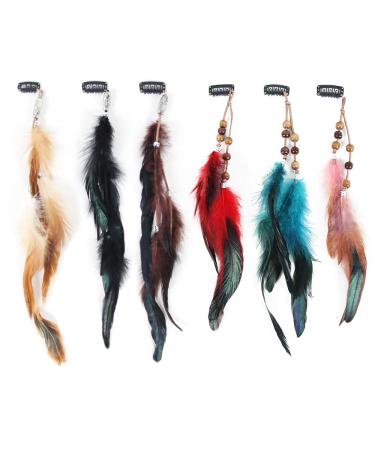 Feather Hair Clip Extensions Handmade Feather Extension Tribal Feather Braided Beads Headdress 6 PCS Feather 6pcs