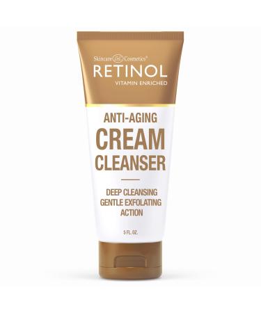 Retinol Cream Cleanser Anti-Aging 5oz Daily Deep Cleansing Facial Wash Improves Skin Texture Moisturizes And Exfoliates for Softer Face Renewing Vitamin A Minimizes Wrinkles and Fine Lines