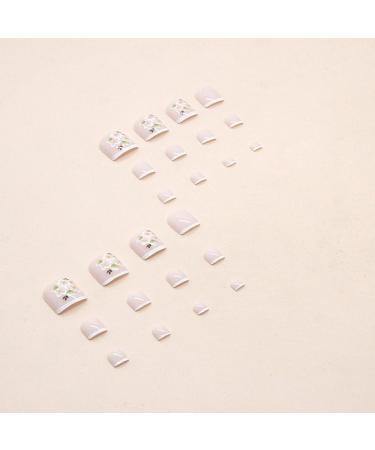 24Pcs French Square False Toenails Glossy Press on Toenails White Flowers Stick on Toenails Short Acrylic Full Cover Artificial Summer Fake Toenails for Women and Girls Daily Decorations Flowers Toenails - Buy Online on GoSupps.com
