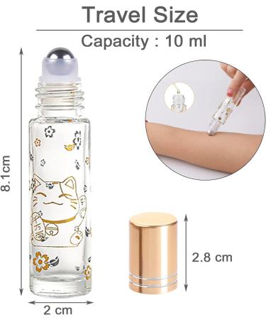 Alledomain 10Pcs 10ml Essential Oils Roller Bottles Clear Glass Roll on Bottles with Lucky Cat Pattern & Stainless Steel Rollers & Gold Cap for Aromatherapy - Include 12 Labels Dropper & Opener Golden - Buy Online on GoSupps.com