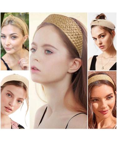 ZOSTLAND Braid Straw Wide Headbands Knot Turban for Women and Girls (2pcs Beige) - Buy Online on GoSupps.com