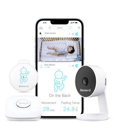 Sense-U Smart Baby Monitor 3+ Crystal Clear 2K Remote PTZ Camera Tracks Your Baby's Sleep Position Rollover Feeling Temperature Sensors | Night Vision 2-Way Talk Motion Detection & Free App Baby Monitor Green