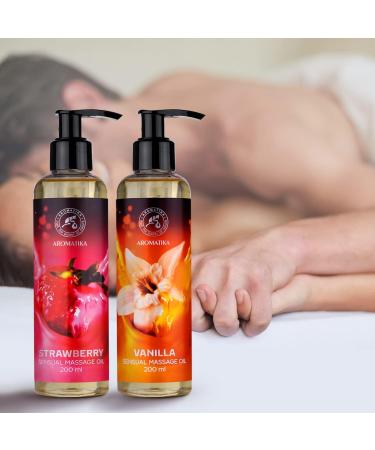 Buy Sensual Massage Oils Set 2x200ml - Strawberry & Vanilla - Edible Kissable Body Relaxation Oil for Couples - Almond & Grape Seed Infused - Buy Online on GoSupps.com
