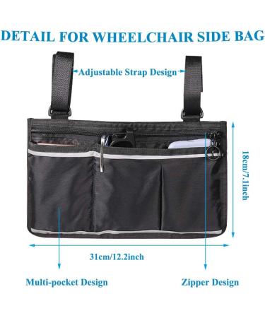 Wheelchair Side Organizer Storage Bag Armrest Pouch with Reflective Strip and Cup Holder Waterproof Fabric Adjustable Strap Side Organizer Bag for Wheelchairs Walkers or Scooters - Buy Online on GoSupps.com