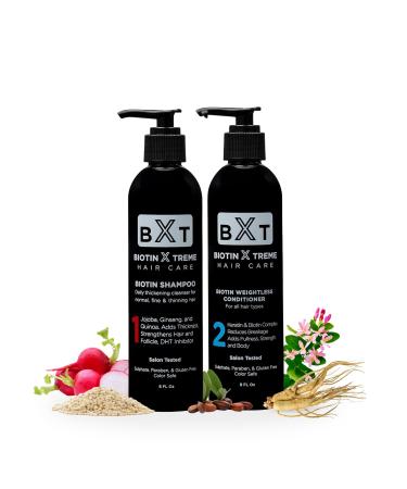 Natural Biotin Shampoo (8oz) & Biotin & Keratin Conditioner 8(oz) DHT Blocker Color-Safe Sulfate-Free Paraben-Free Strengthens & Thickens for Thinning Hair Shampoo + Conditioner