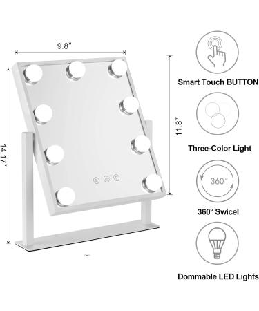 Ladkjoj Hollywood Lighted Makeup Mirror with Lights and 10X Magnifying Mirror - 3 Color LED Bulbs, 360 Rotation - White - Buy Online on GoSupps.com