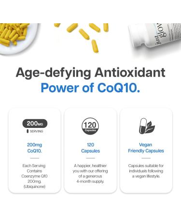 Just Glow Naturally: Coenzyme Q10 200mg - 120 Capsules - CoQ10 Ubiquinone Supplement - Experience the Power of a Natural Antioxidant for Supporting Cardiovascular Health and Alleviating Migraines & Headaches - Made in Canada - 120 Days Supply - Buy Online on GoSupps.com