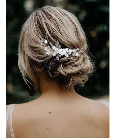 Unicra Silver Flower Wedding Hair Comb - Bridal Side Accessory with Sparkly Crystal, Perfect Hair Piece for Women and Girls - Buy Online on GoSupps.com